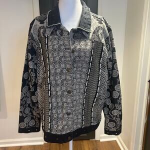 TiO Thomas & Olivia Sz XL Dark Gray Beige Beaded Floral Artsy Grommet Boho EUC